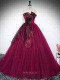 Burgundy Tulle Prom Dresses Strapless Ruffled Quinceanera Dresses BG033