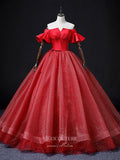 Burgundy Tulle Quinceanera Dresses Off the Shoulder Princess Dresses 21362