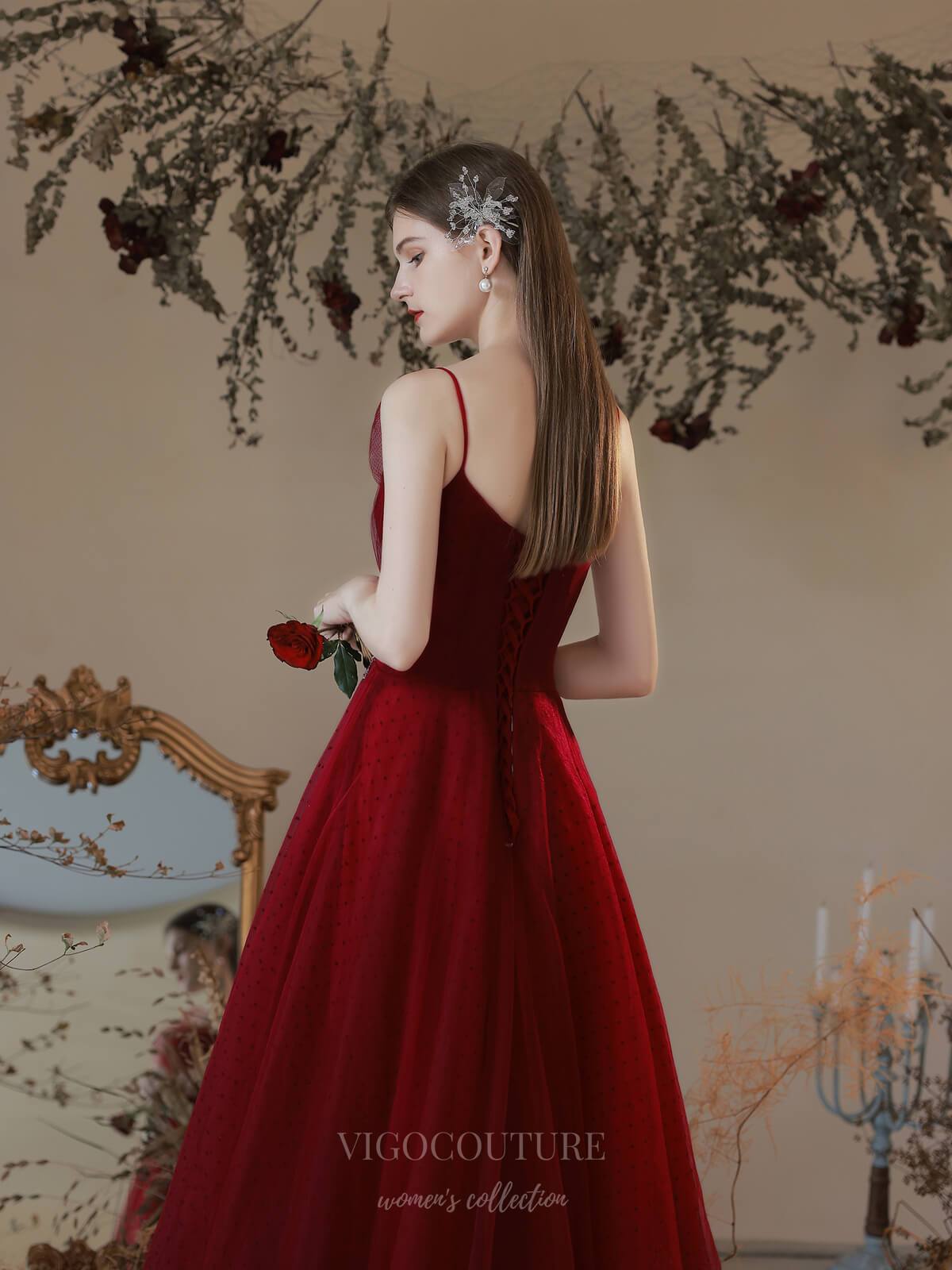 Prom Dress 2025 Burgundy Tulle Spaghetti Strap Beaded Prom Dress 20738-unique elegant Prom Dresses-Burgundy-US2-vigocouture