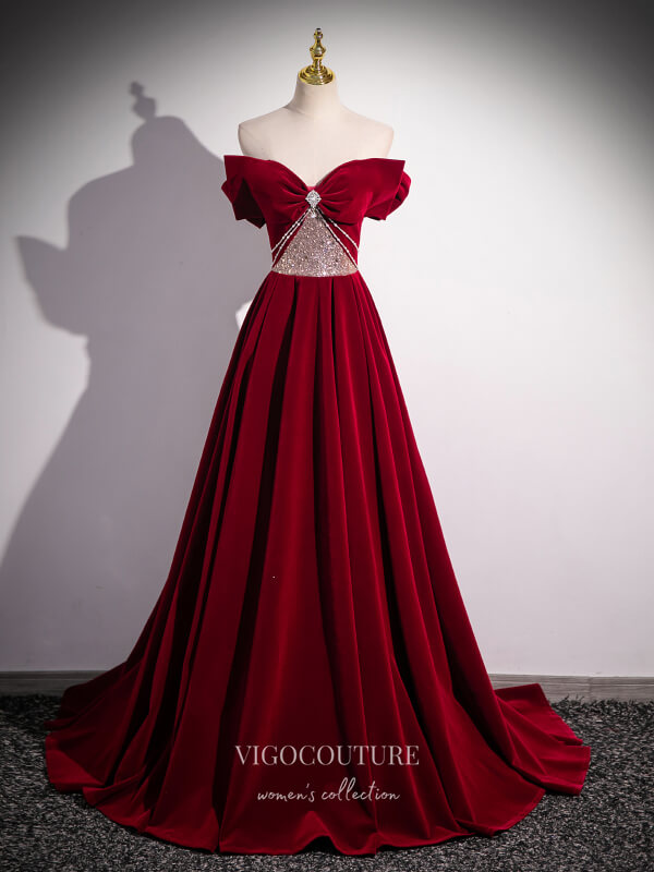 Prom Dress 2025 Burgundy Velvet Beaded Bow Tie Prom Dresses Convertible Formal Gown 24422-unique elegant Prom Dresses-Burgundy-Custom Size-vigocouture