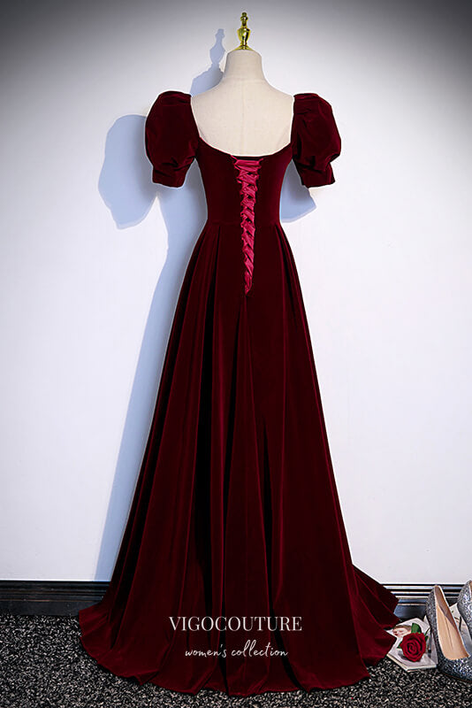 A-Line Sweetheart Neck Puff Sleeves Burgundy Long Prom Dress US 10 / Burgundy A-Line Sweetheart Neck Puff Sleeves Burgundy Long Prom Dress US 10 / Burgundy