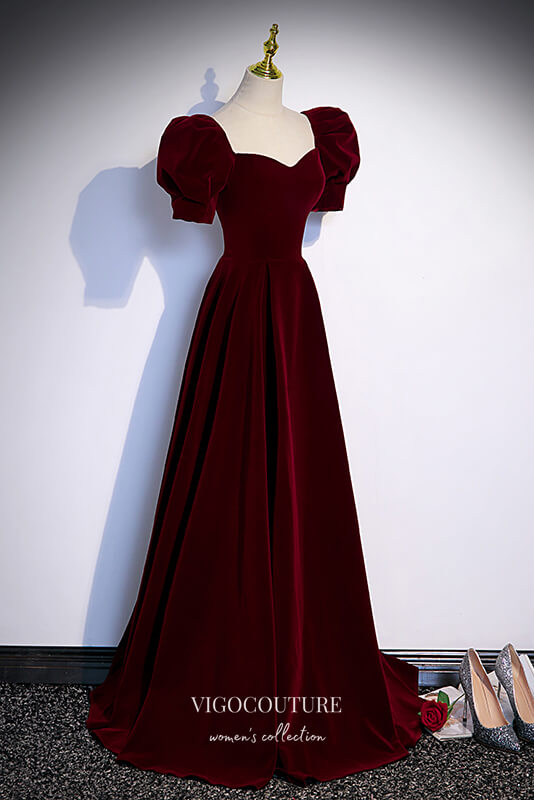 Burgundy Velvet Formal Dress A-Line Sweetheart Neck Prom Dresses 21648 vigocouture Burgundy Velvet Formal Dress A-Line Sweetheart Neck Prom Dresses 21648 vigocouture