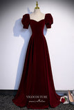 Burgundy Velvet Formal Dress A-Line Sweetheart Neck Prom Dresses 21648