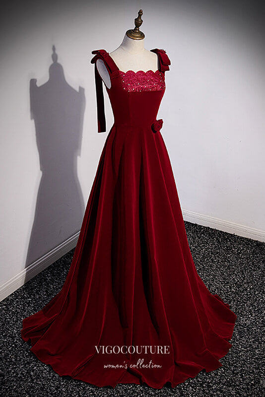 Burgundy Velvet Formal Dress A-Line Wide Strap Prom Dresses 21662 vigocouture Burgundy Velvet Formal Dress A-Line Wide Strap Prom Dresses 21662 vigocouture