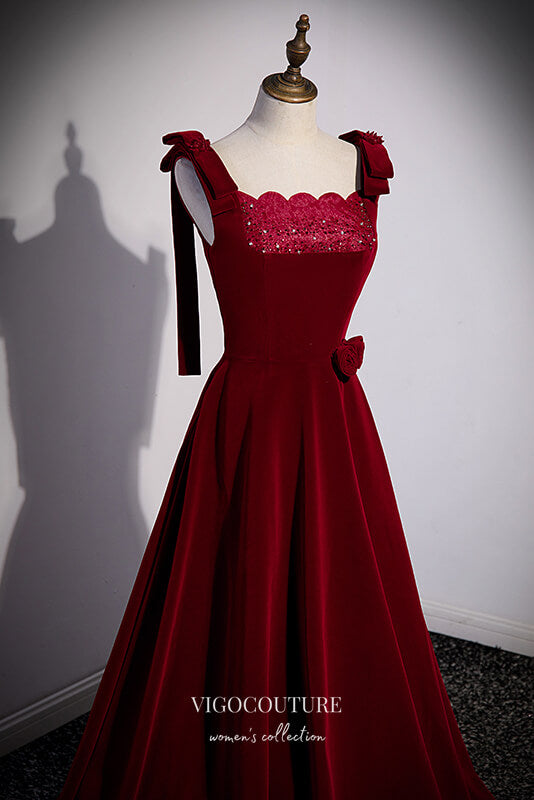 Burgundy Velvet Formal Dress A-Line Wide Strap Prom Dresses 21662 vigocouture Burgundy Velvet Formal Dress A-Line Wide Strap Prom Dresses 21662 vigocouture