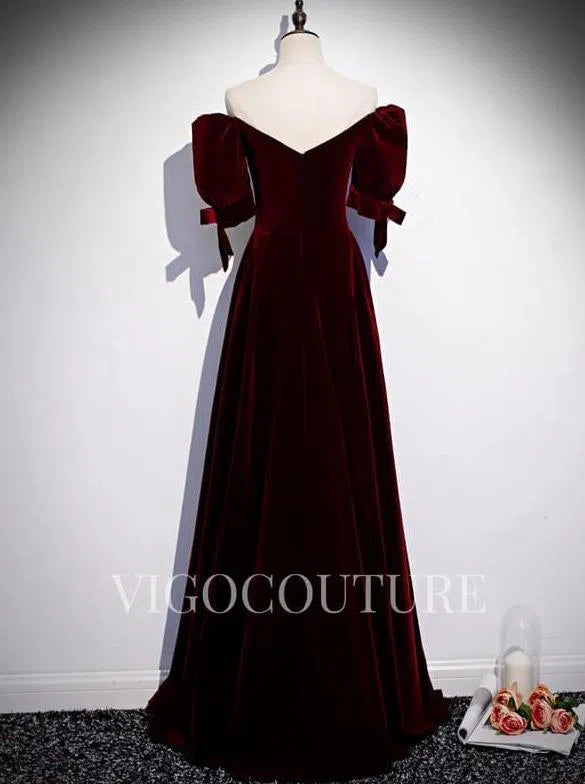 Prom Dress 2025 Burgundy Velvet Prom Dress 2022 Off the Shoulder Prom Gown-unique elegant Prom Dresses-Burgundy-US2-vigocouture