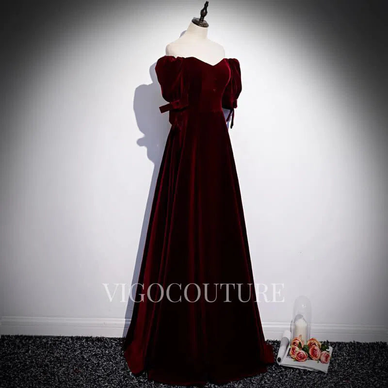 Prom Dress 2025 Burgundy Velvet Prom Dress 2022 Off the Shoulder Prom Gown-unique elegant Prom Dresses-Burgundy-US2-vigocouture