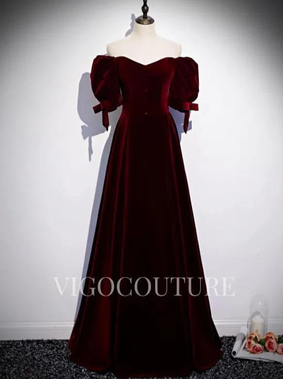 Prom Dress 2025 Burgundy Velvet Prom Dress 2022 Off the Shoulder Prom Gown-unique elegant Prom Dresses-Burgundy-US2-vigocouture