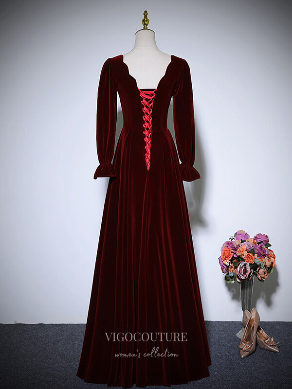 Burgundy Velvet Prom Dresses Long Sleeve Formal Dresses 21055 vigocouture Burgundy Velvet Prom Dresses Long Sleeve Formal Dresses 21055 vigocouture