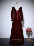 Prom Dress 2025 Burgundy Velvet Prom Dresses Long Sleeve Formal Dresses 21055-unique elegant Prom Dresses-Burgundy-Custom Size-vigocouture