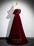 Prom Dress 2025 Burgundy Velvet Prom Dresses Off the Shoulder Formal Gown 24410-unique elegant Prom Dresses-Burgundy-Custom Size-vigocouture