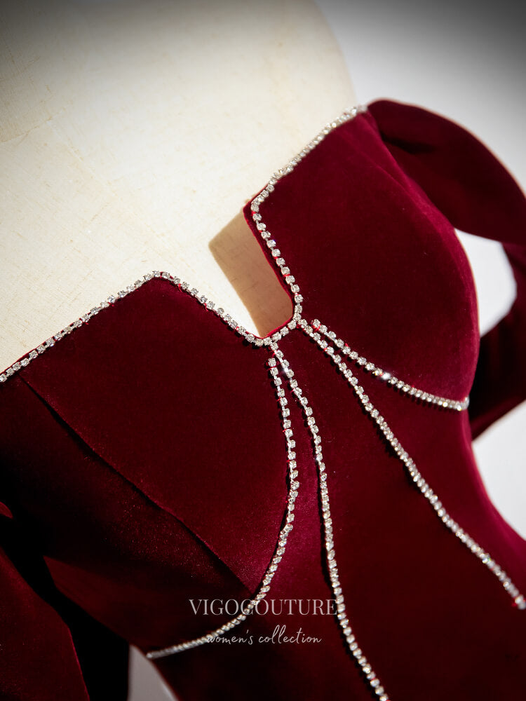 Prom Dress 2025 Burgundy Velvet Prom Dresses Off the Shoulder Formal Gown 24410-unique elegant Prom Dresses-Burgundy-Custom Size-vigocouture