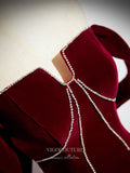 Prom Dress 2025 Burgundy Velvet Prom Dresses Off the Shoulder Formal Gown 24410-unique elegant Prom Dresses-Burgundy-Custom Size-vigocouture