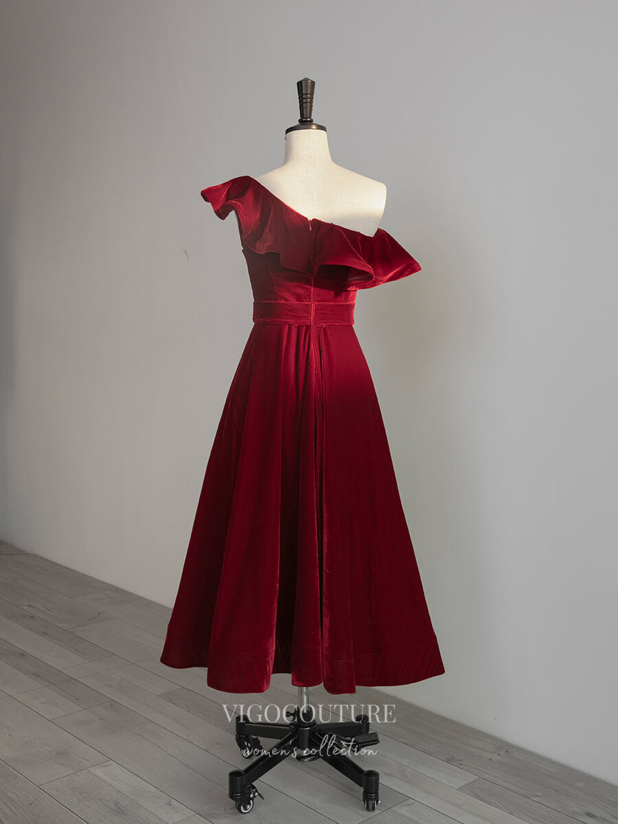 Prom Dress 2025 Burgundy Velvet Prom Dresses One Shoulder Maxi Dresses 21020-unique elegant Prom Dresses-Burgundy-Custom Size-vigocouture