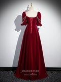 Prom Dress 2025 Burgundy Velvet Prom Dresses Puffed Sleeve Formal Gown 24412-unique elegant Prom Dresses-Burgundy-Custom Size-vigocouture