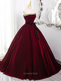 Prom Dresses 2025 to impress Burgundy Velvet Prom Dresses with Belt, Strapless Quinceanera Dresses BG013-vigocouture-vigocouture