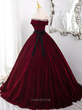 Prom Dresses 2025 to impress Burgundy Velvet Prom Dresses with Belt, Strapless Quinceanera Dresses BG013-vigocouture-vigocouture