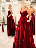 Prom Dress 2025 Burgundy Velvet Spaghetti Strap Prom Dress 20964-unique elegant Prom Dresses-Burgundy-US2-vigocouture