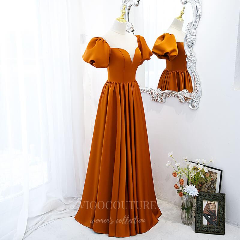 Prom Dress 2025 Burnt Orange Prom Dress 2022 Puffed Sleeve 20507-unique elegant Prom Dresses-Burnt Orange-US2-vigocouture