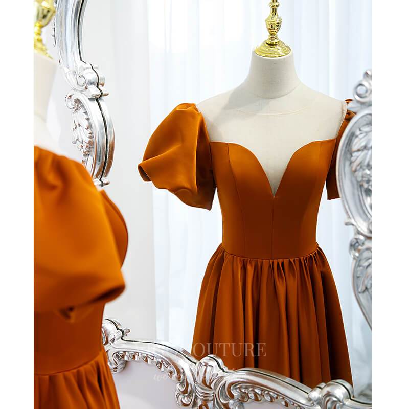 Prom Dress 2025 Burnt Orange Prom Dress 2022 Puffed Sleeve 20507-unique elegant Prom Dresses-Burnt Orange-US2-vigocouture