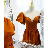 Prom Dress 2025 Burnt Orange Prom Dress 2022 Puffed Sleeve 20507-unique elegant Prom Dresses-Burnt Orange-US2-vigocouture