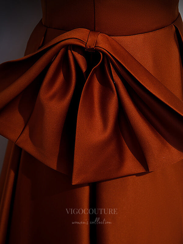 Burnt Orange Puffed Sleeve Prom Dresses Square Neck 20870 vigocouture Burnt Orange Puffed Sleeve Prom Dresses Square Neck 20870 vigocouture