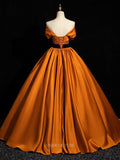 Prom Dresses 2025 to impress Burnt Orange Satin Prom Dresses with Belt, Beaded Bodice, Off the Shoulder Quinceanera Dresses BG044-vigocouture-vigocouture