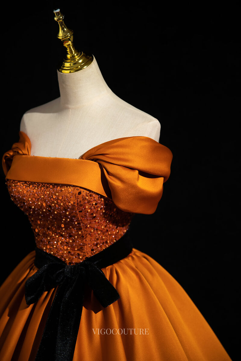 Burnt Orange Satin Prom Dresses with Belt, Beaded Bodice, Off the Shoulder Quinceanera Dresses BG044 Orange / 18W Burnt Orange Satin Prom Dresses with Belt, Beaded Bodice, Off the Shoulder Quinceanera Dresses BG044 Orange / 18W