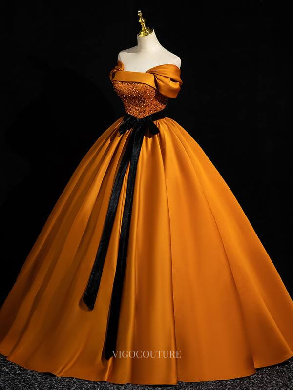 Burnt Orange Satin Prom Dresses with Belt, Beaded Bodice, Off The Shoulder Quinceanera Dresses BG044 Orange / 18w Burnt Orange Satin Prom Dresses with Belt, Beaded Bodice, Off The Shoulder Quinceanera Dresses BG044 Orange / 18w