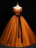 Prom Dresses 2025 to impress Burnt Orange Satin Prom Dresses with Belt, Beaded Bodice, Off the Shoulder Quinceanera Dresses BG044-vigocouture-Orange-Custom Size-vigocouture