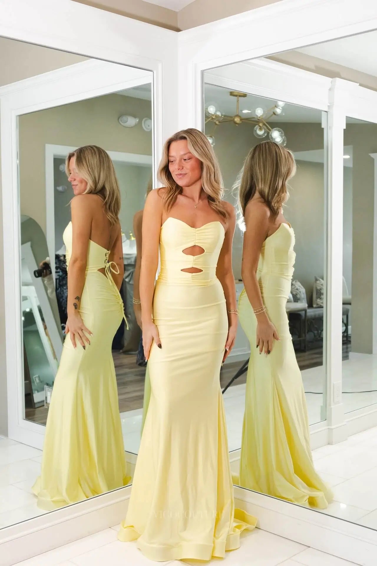 Prom Dresses 2025 to impress Butter Yellow Strapless Mermaid Prom Dress with Cutout Bodice & Lace-Up Back - 26173-vigocouture-vigocouture