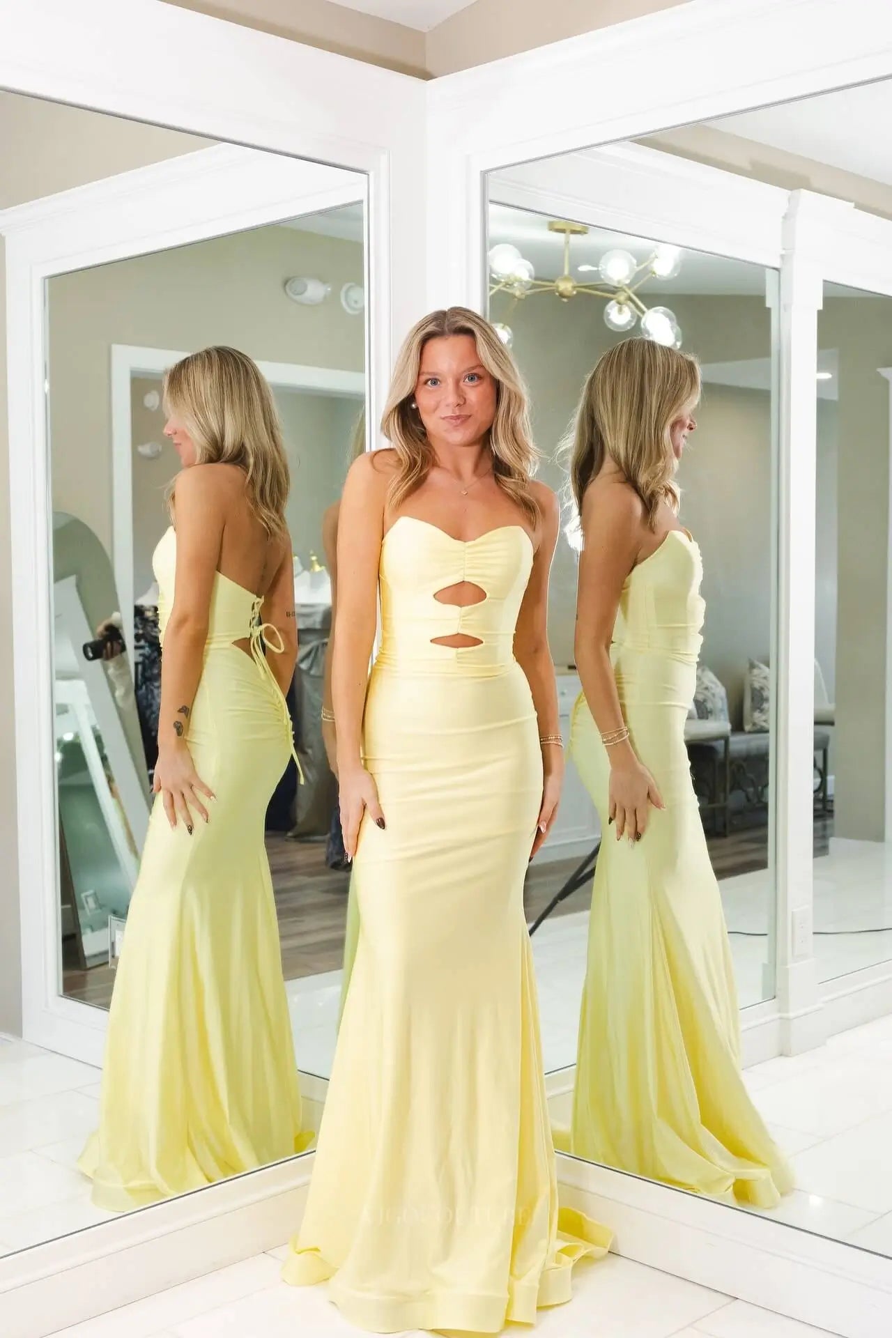Prom Dresses 2025 to impress Butter Yellow Strapless Mermaid Prom Dress with Cutout Bodice & Lace-Up Back - 26173-vigocouture-vigocouture