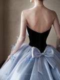 Prom Dresses 2025 to impress Caelara - Blue Strapless Satin Formal Dress with Butterfly & Bow-vigocouture-vigocouture