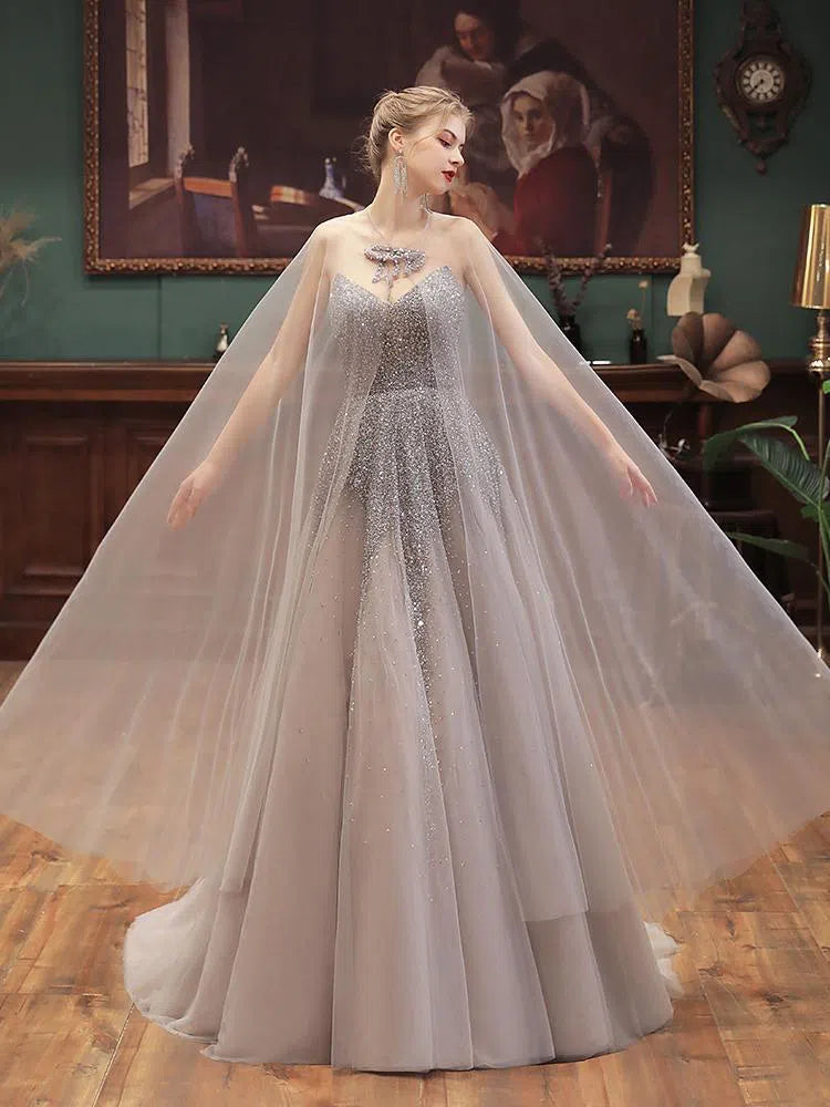 Cape Sleeve Beaded Prom Dress 2022 Strapless Prom Gown Silver / US16 Cape Sleeve Beaded Prom Dress 2022 Strapless Prom Gown Silver / US16
