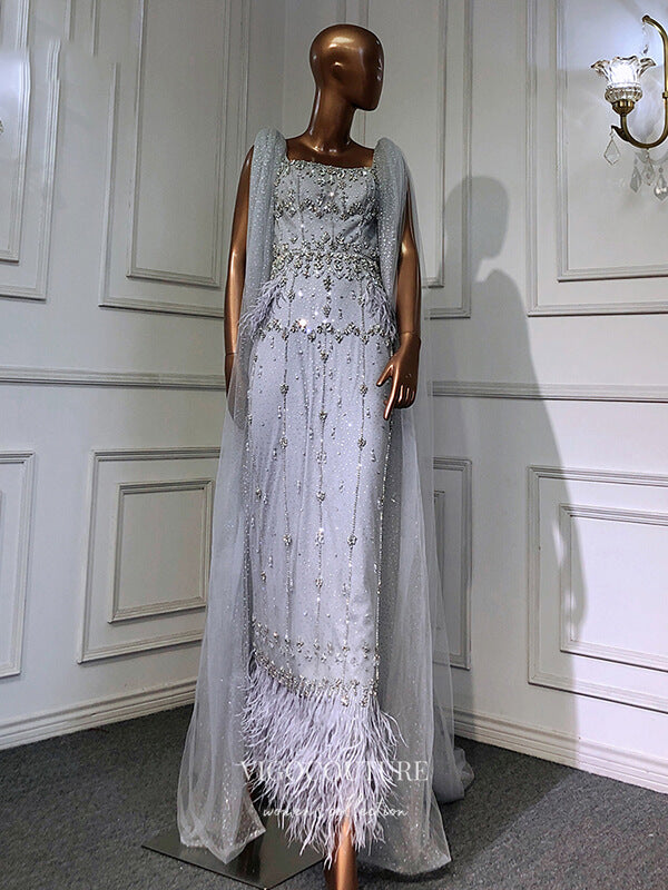 Prom Dress 2025 Cape Sleeve Formal Dresses Beaded Evening Dresses 21520-unique elegant Prom Dresses-Silver-US2-vigocouture