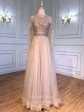 Prom Dress 2025 Cape Sleeve Formal Dresses Beaded Evening Dresses 21525-unique elegant Prom Dresses-Champagne-US2-vigocouture