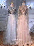 Prom Dress 2025 Cape Sleeve Formal Dresses Beaded Evening Dresses 21525-unique elegant Prom Dresses-Silver-US2-vigocouture