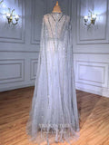 Prom Dress 2025 Cape Sleeve Formal Dresses Beaded Evening Dresses 21525-unique elegant Prom Dresses-Silver-US2-vigocouture