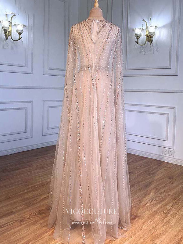 Cape Sleeve Formal Dresses Beaded Evening Dresses 21525 vigocouture Cape Sleeve Formal Dresses Beaded Evening Dresses 21525 vigocouture