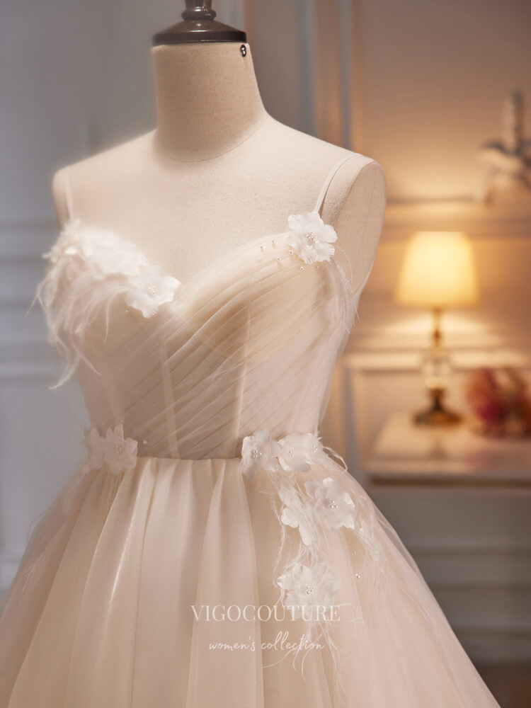 champagne dress hoco Champagne 3D Flower Hoco Dresses Spaghetti Strap Short Prom Dress hc239