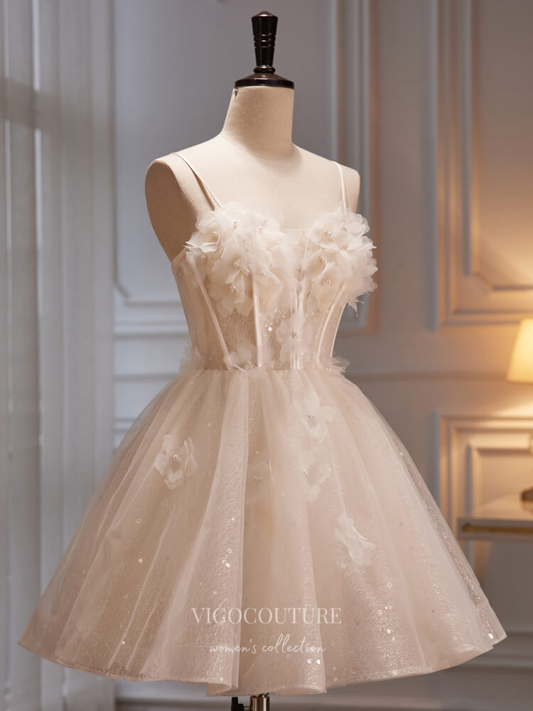 Champagne 3D Flower Hoco Dresses Sparkly Spaghetti Strap Graduation Dress hc240 - Champagne / Custom Size Champagne 3D Flower Hoco Dresses Sparkly Spaghetti Strap Graduation Dress hc240 - Champagne / Custom Size