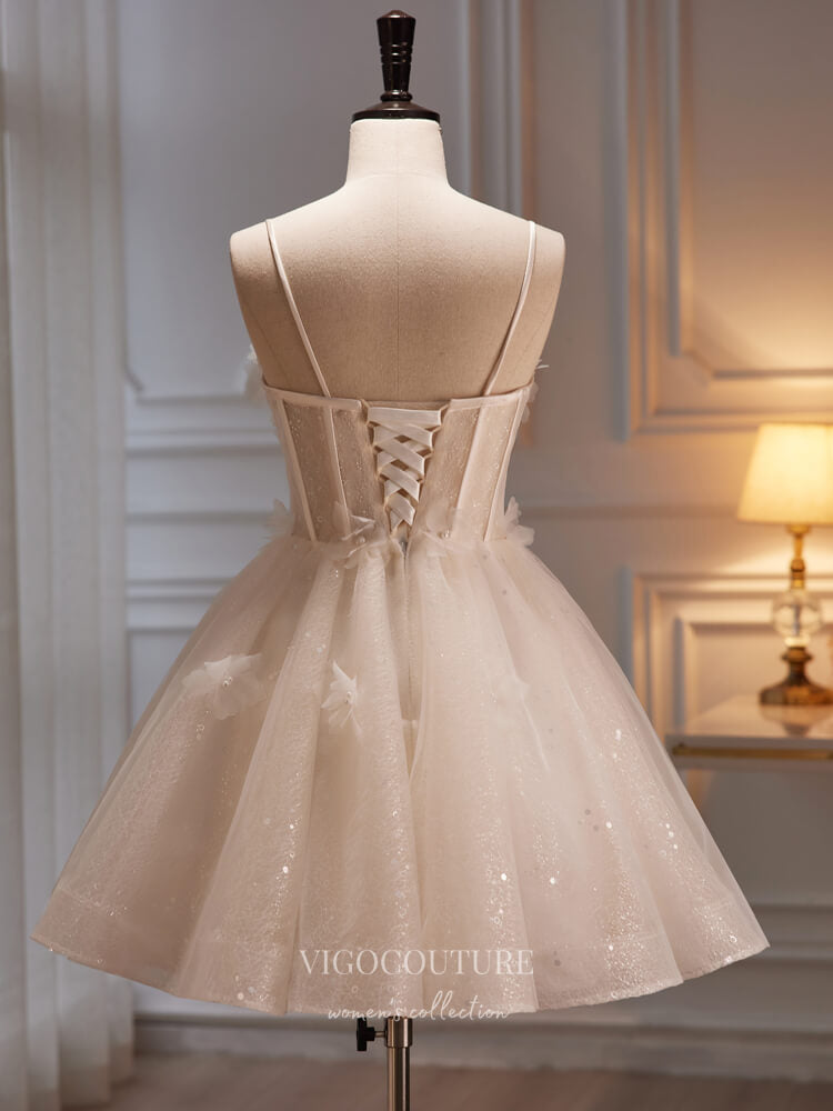 Champagne 3D Flower Hoco Dresses Sparkly Spaghetti Strap Graduation Dress hc240 - Champagne / Custom Size Champagne 3D Flower Hoco Dresses Sparkly Spaghetti Strap Graduation Dress hc240 - Champagne / Custom Size
