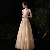 Prom Dress 2025 Champagne A-line Beaded Prom Dresses 20146-unique elegant Prom Dresses-Champagne-US2-vigocouture