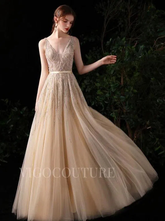 Prom Dress 2025 Champagne A-line Beaded Prom Dresses 20146-unique elegant Prom Dresses-Champagne-US2-vigocouture