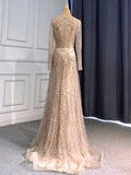 Prom Dress 2025 Champagne Beaded 20s Prom Dresses Long Sleeve Evening Dress 22137-unique elegant Prom Dresses-Champagne-US2-vigocouture