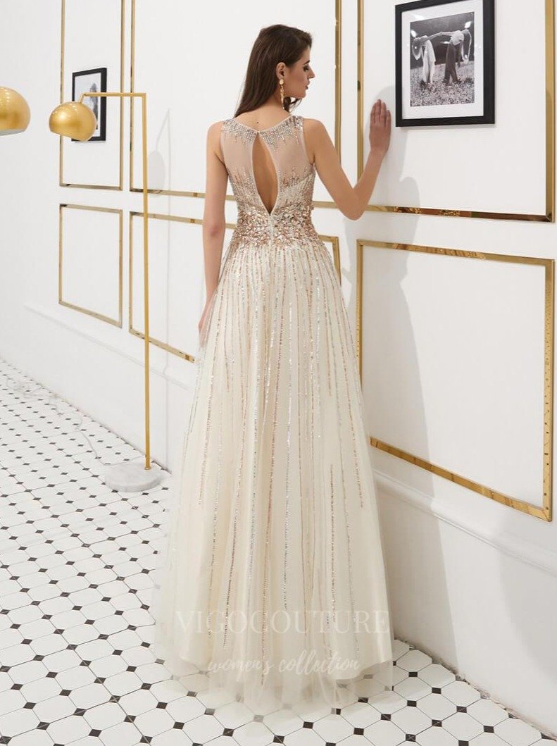 Prom Dress 2025 Champagne Beaded A-Line Prom Dress 20274-unique elegant Prom Dresses-Champagne-US2-vigocouture