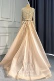 Prom Dress 2025 Champagne Beaded Formal Dresses Long Sleeve Prom Dress 21610-unique elegant Prom Dresses-Champagne-US2-vigocouture