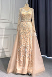 Champagne Beaded Formal Dresses Long Sleeve Prom Dress 21610