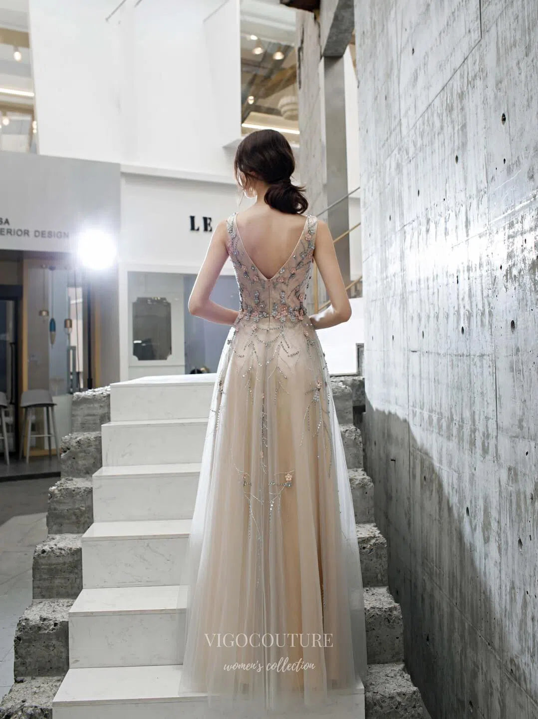 Prom Dress 2025 Champagne Beaded Formal Dresses V-Neck Prom Dresses 20181-unique elegant Prom Dresses-Champagne-US2-vigocouture