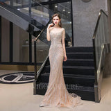 Prom Dress 2025 Champagne Beaded Mermaid Prom Dress 20056-unique elegant Prom Dresses-Champagne-US2-vigocouture